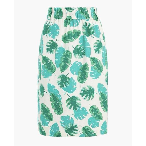 j.crew skirt xs green palm linen blend pencil mid modest beach vacation church - Picture 1 of 6